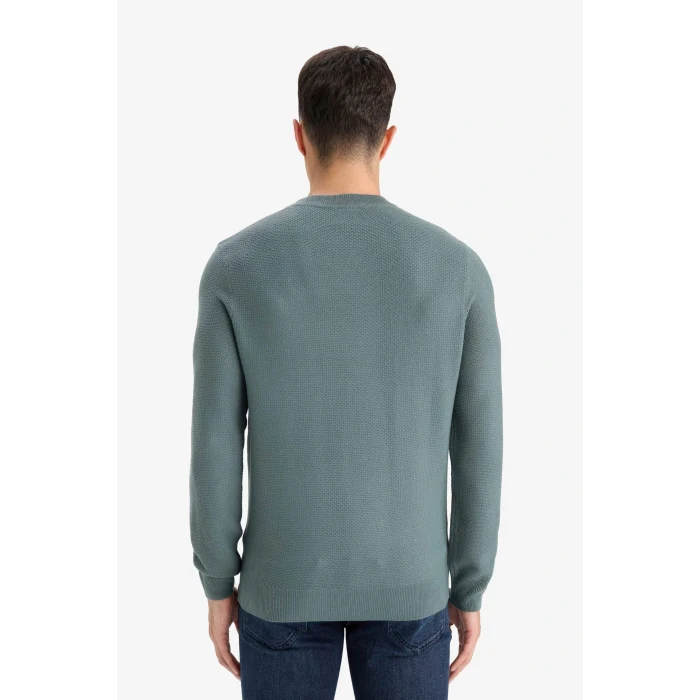 Defacto F1777AXBE528 Mavi Standart Fit Bisiklet Yaka Basic Dokulu Triko Kazak