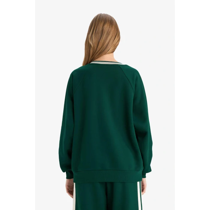 Defacto F9013AXGN516 Yeşil Coool Harry Potter Oversize Geniş Kalıp V Yaka Sweatshirt