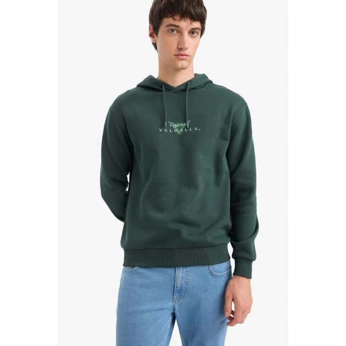 Defacto E9299AXGN536 Yeşil Vikings Valhalla Regular Fit Kapüşonlu Sweatshirt