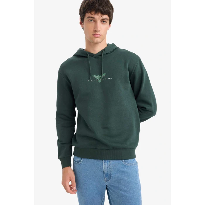 Defacto E9299AXGN536 Yeşil Vikings Valhalla Regular Fit Kapüşonlu Sweatshirt