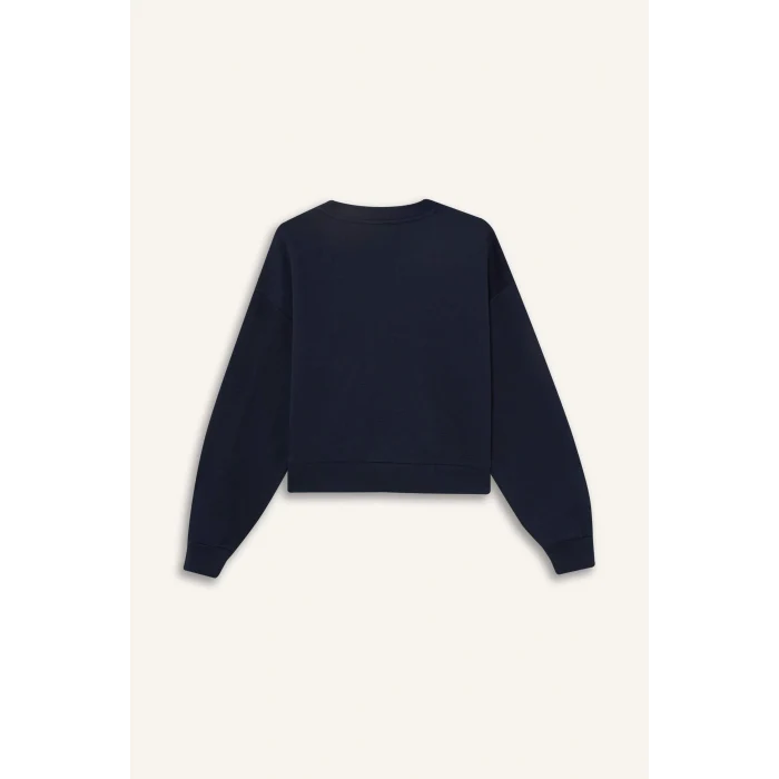 Defacto F9910AXNV241 Lacivert Coool Loose Fit V Yaka Baskılı Sweatshirt