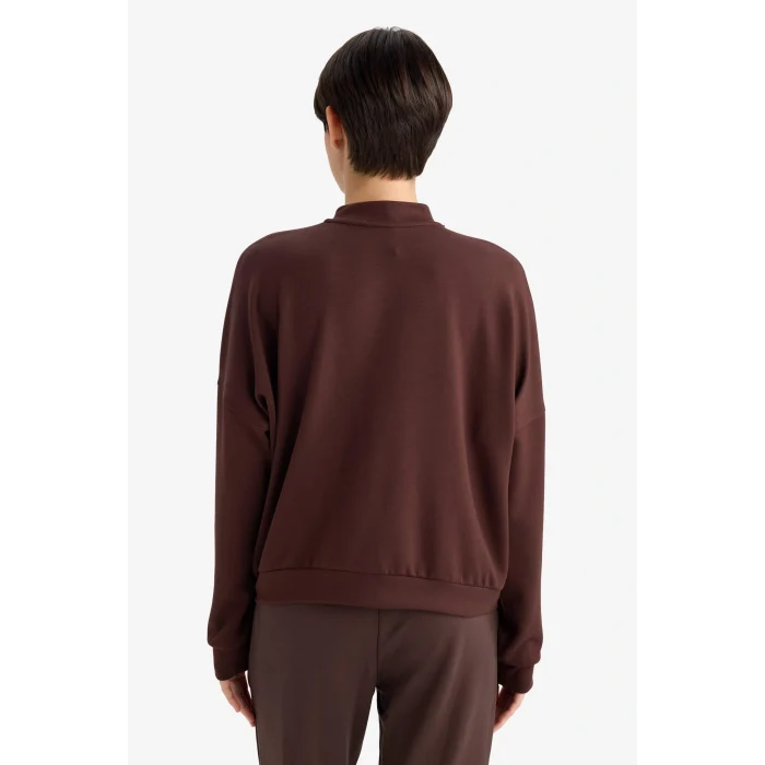 Defacto G3427AXBN340 Kahve Kolej Yaka Basic Düz Fermuarlı Bomber Hırka