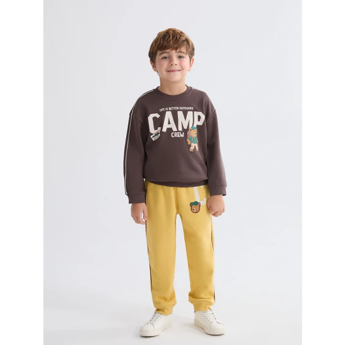 LCW Kids Kahverengi Baskılı Erkek Çocuk Kalın Sweatshirt