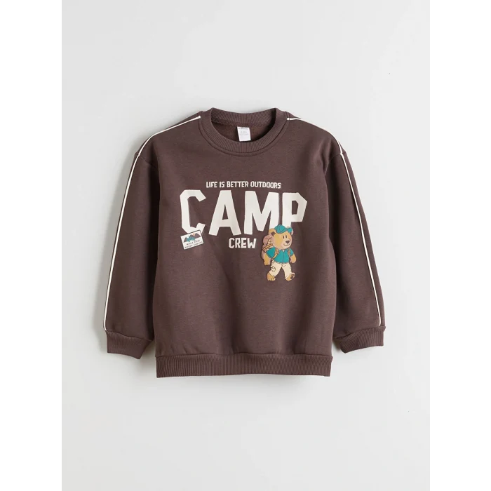 LCW Kids Kahverengi Baskılı Erkek Çocuk Kalın Sweatshirt