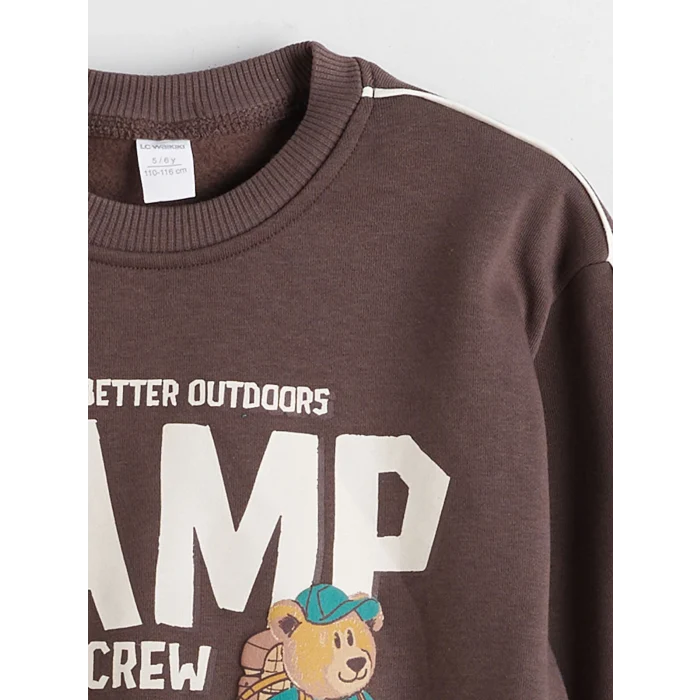LCW Kids Kahverengi Baskılı Erkek Çocuk Kalın Sweatshirt