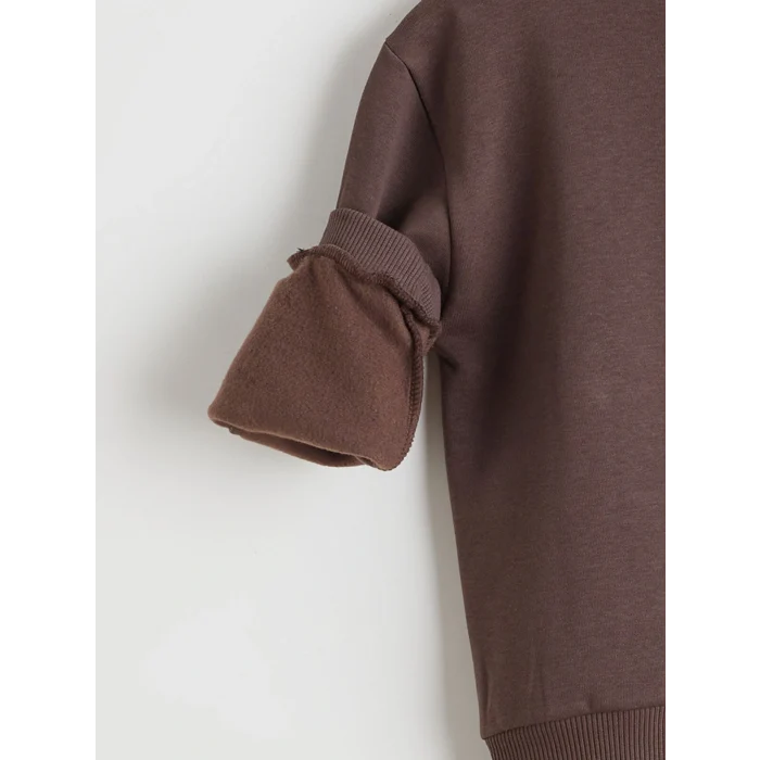 LCW Kids Kahverengi Baskılı Erkek Çocuk Kalın Sweatshirt