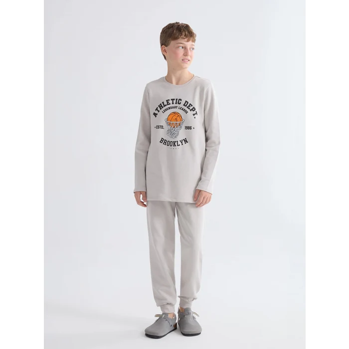 LCW Kids Gri Bisiklet Yaka Erkek Çocuk Pijama Takımı