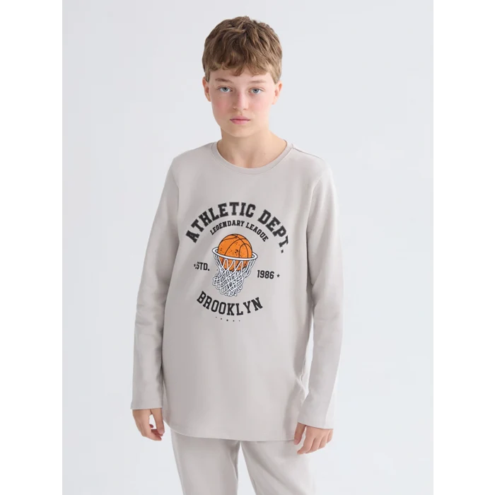 LCW Kids Gri Bisiklet Yaka Erkek Çocuk Pijama Takımı