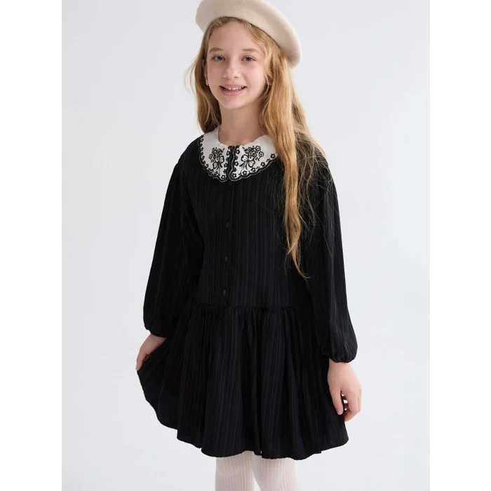 LCW Kids Siyah Bebe Yaka Kız Çocuk Elbise