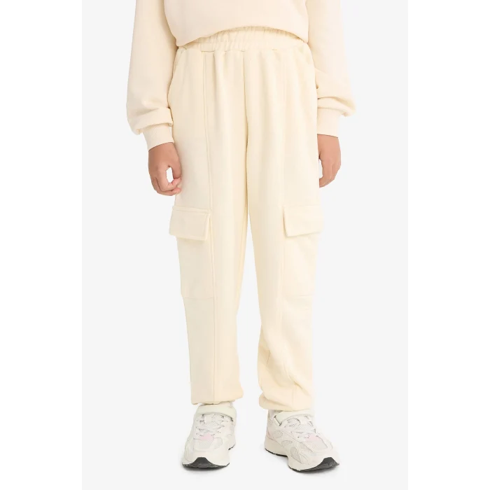 Defacto E6928A8ER134 Ekru Kız Çocuk Beli Lastikli Kargo Jogger Eşofman Altı