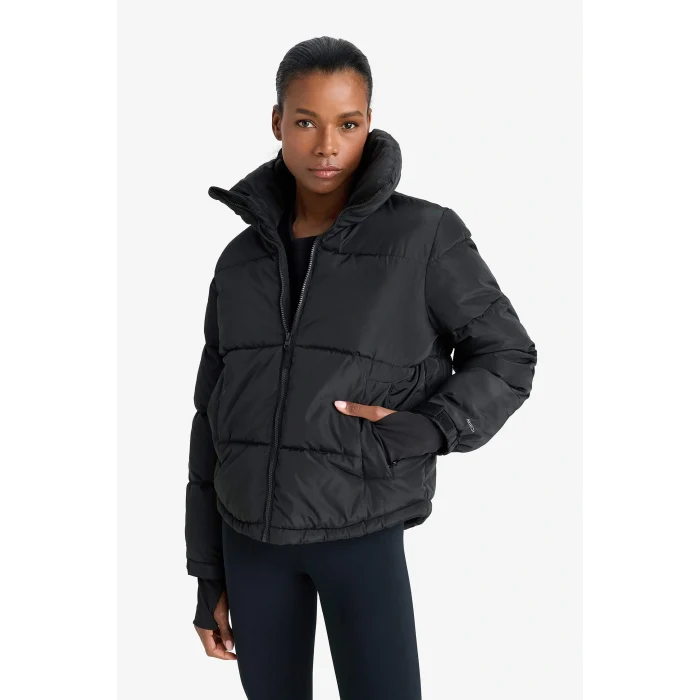 Defacto Z1438AZBK81 Siyah Defactofit Su İtici Regular Fit Dik Yaka Fermuarlı El Geçmeli Cepli Şişme Mont