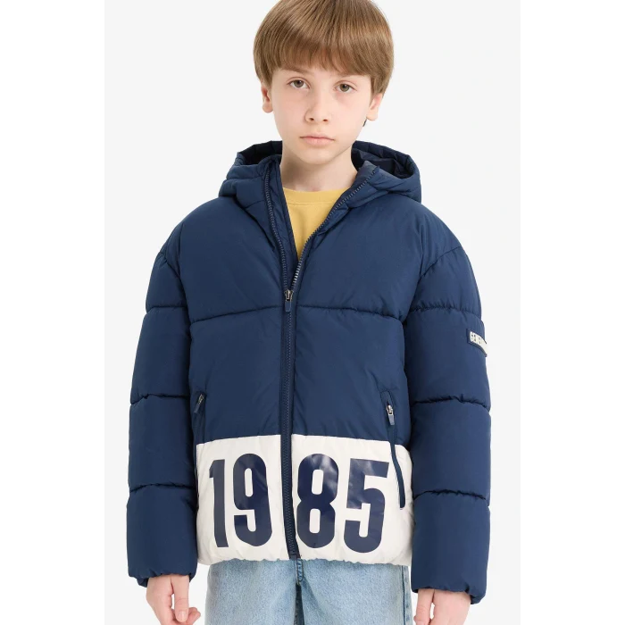 Defacto E9021A8NV256 Lacivert Erkek Çocuk Su Geçirmez Kapüşonlu Fermuarlı Şişme Mont