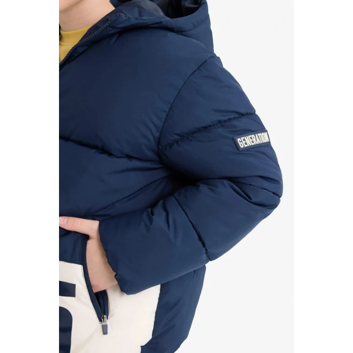 Defacto E9021A8NV256 Lacivert Erkek Çocuk Su Geçirmez Kapüşonlu Fermuarlı Şişme Mont