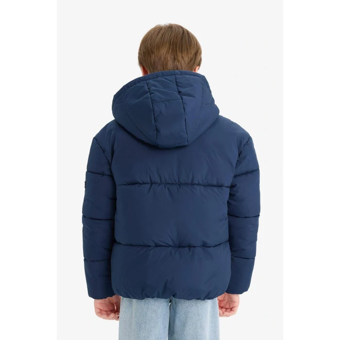Defacto E9021A8NV256 Lacivert Erkek Çocuk Su Geçirmez Kapüşonlu Fermuarlı Şişme Mont