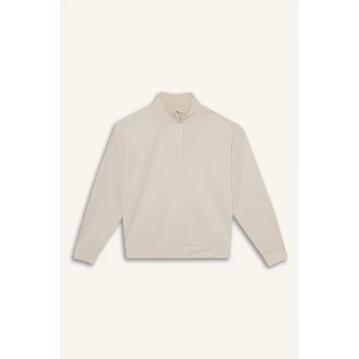 Defacto F0816AXBG722 Bej Relax Fit Yarım Balıkçı Yaka Modal Sweatshirt