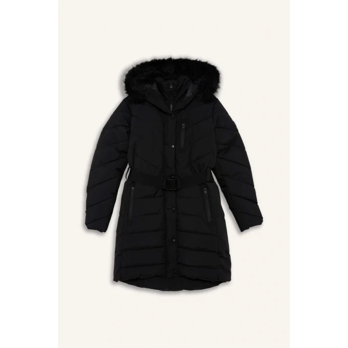 Defacto C8505AXBK81 Siyah DeFactoFit Su İtici Regular Fit Kapüşonlu Parka Mont