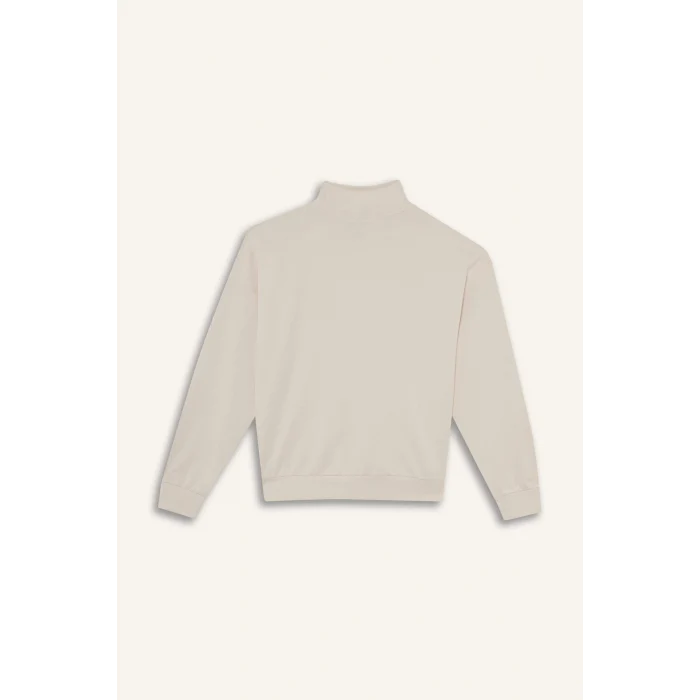 Defacto F0816AXBG722 Bej Relax Fit Yarım Balıkçı Yaka Modal Sweatshirt