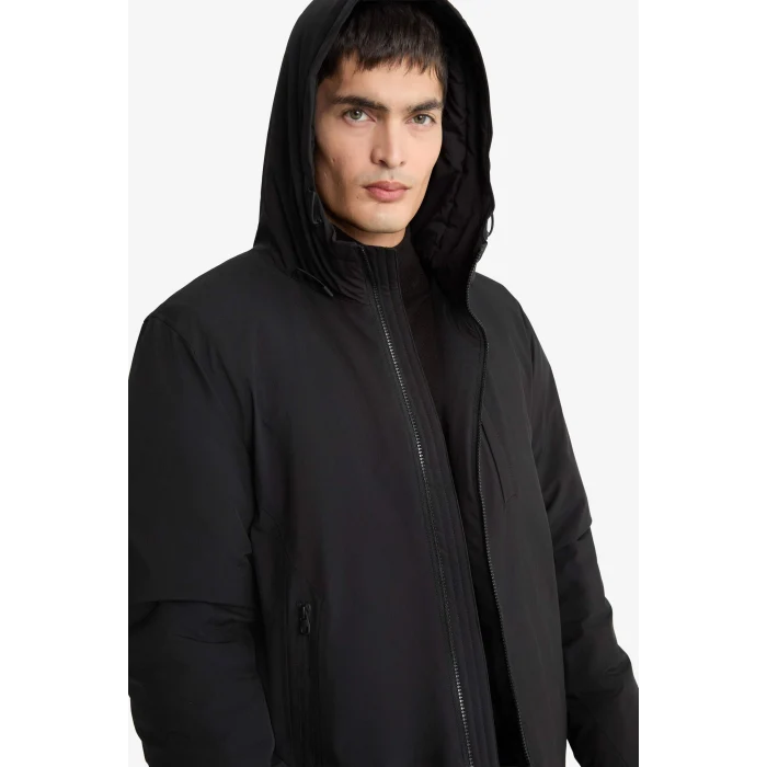 Defacto A2620AXBK27 Siyah Su İtici Regular Fit Kapüşonlu Fermuarlı Cepli Mont