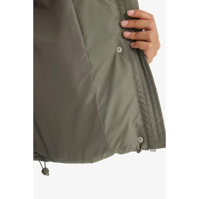 Defacto F2143AXKH6 Haki Regular Fit Kapüşonlu Fermuarlı Şişme Mont