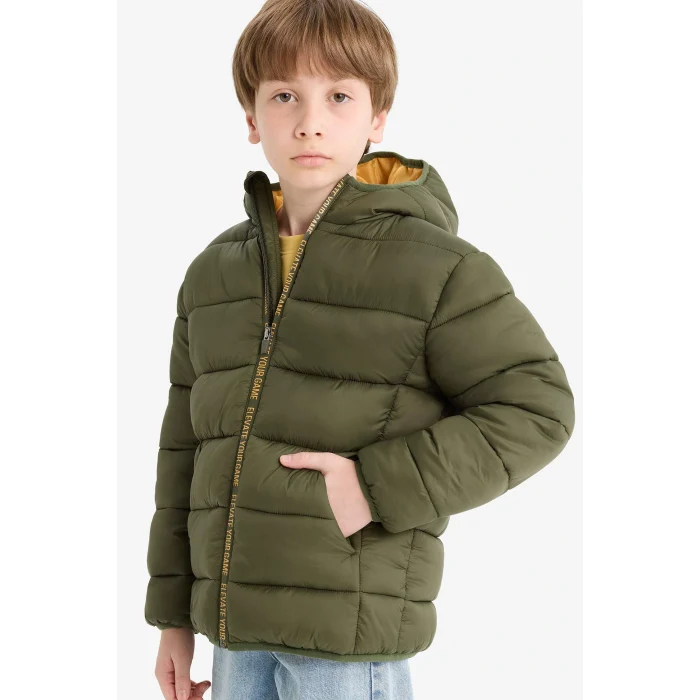 Defacto E9212A8KH444 Haki Erkek Çocuk Su İtici Kapüşonlu Fermuarlı Şişme Mont