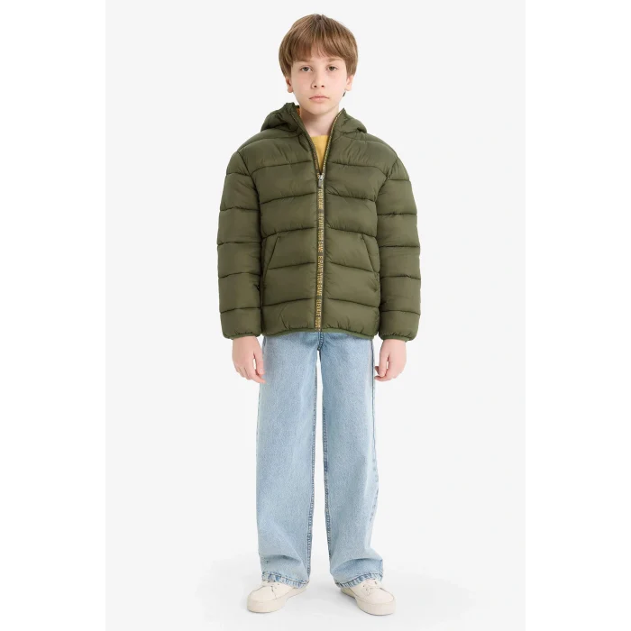 Defacto E9212A8KH444 Haki Erkek Çocuk Su İtici Kapüşonlu Fermuarlı Şişme Mont
