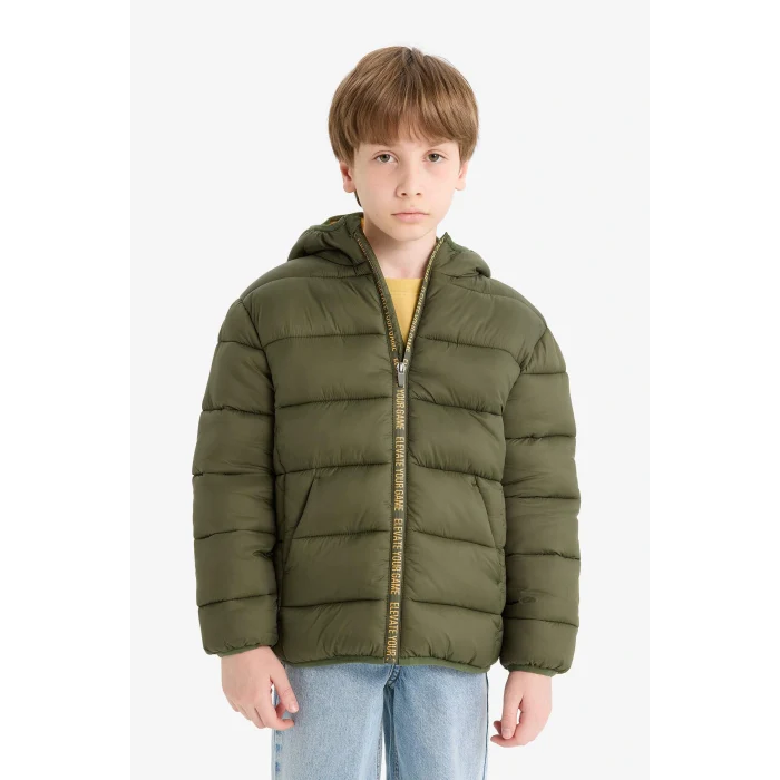 Defacto E9212A8KH444 Haki Erkek Çocuk Su İtici Kapüşonlu Fermuarlı Şişme Mont