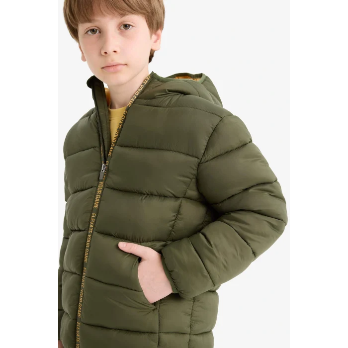 Defacto E9212A8KH444 Haki Erkek Çocuk Su İtici Kapüşonlu Fermuarlı Şişme Mont