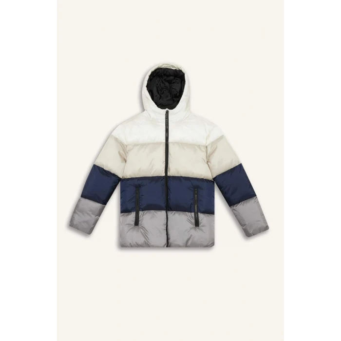 Defacto E7381A8NV256 Lacivert Erkek Çocuk Su İtici Kapüşonlu Polar Astarlı Fermuarlı Şişme Mont