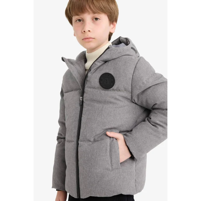 Defacto E9347A8GR91 Gri Erkek Çocuk Su İtici Kapüşonlu Fermuarlı Şişme Mont