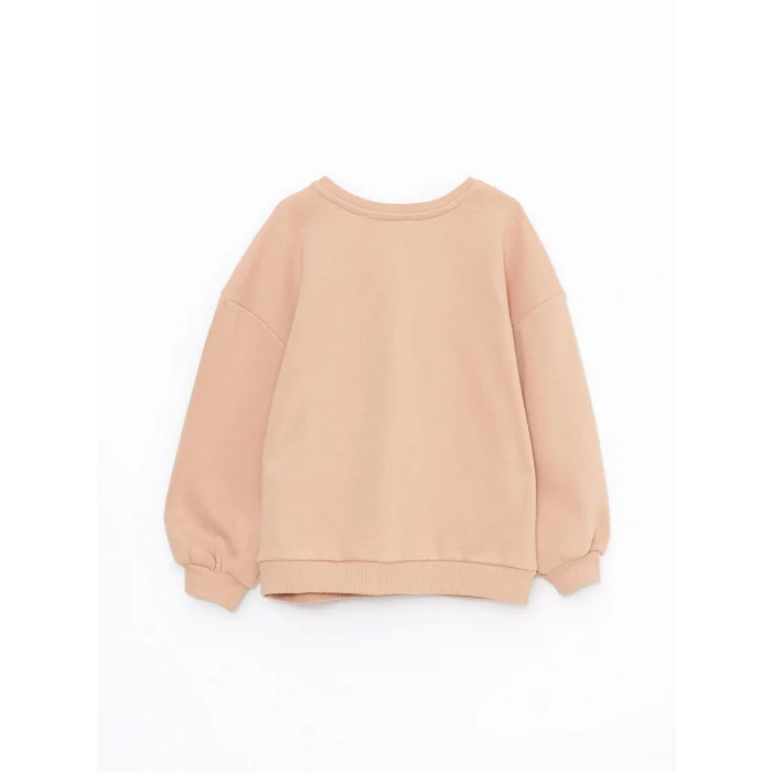 LCW Kids Bej Bisiklet Yaka Baskılı Uzun Kollu Kız Çocuk Sweatshirt