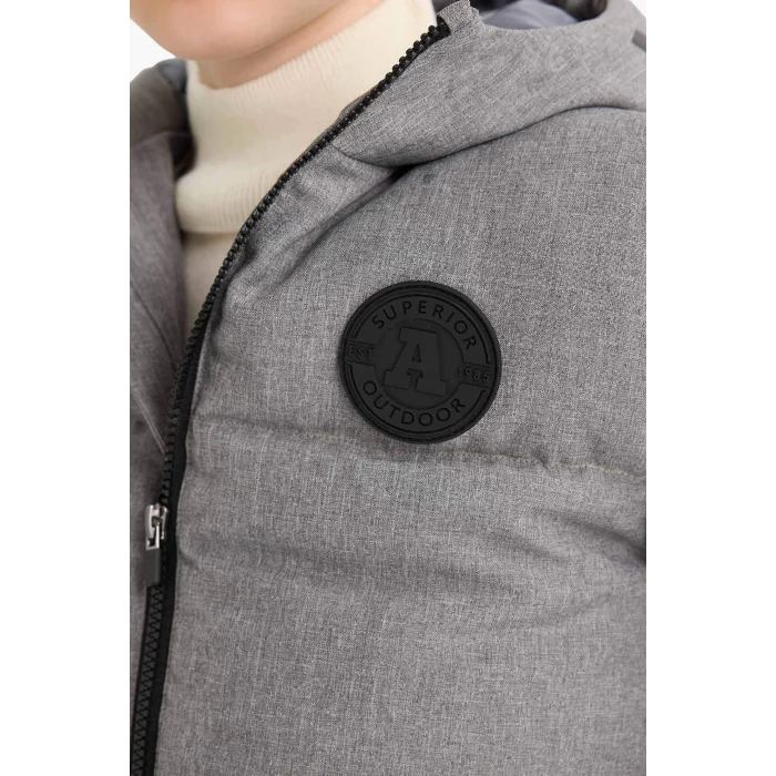 Defacto E9347A8GR91 Gri Erkek Çocuk Su İtici Kapüşonlu Fermuarlı Şişme Mont