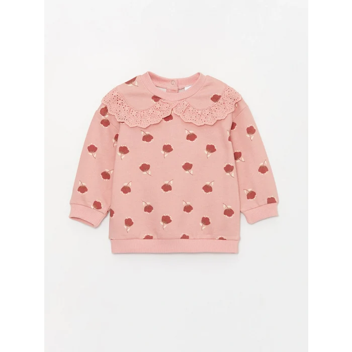 LCW baby Pembe Bebe Yaka Kız Bebek Sweatshirt ve Tayt 2li Takım