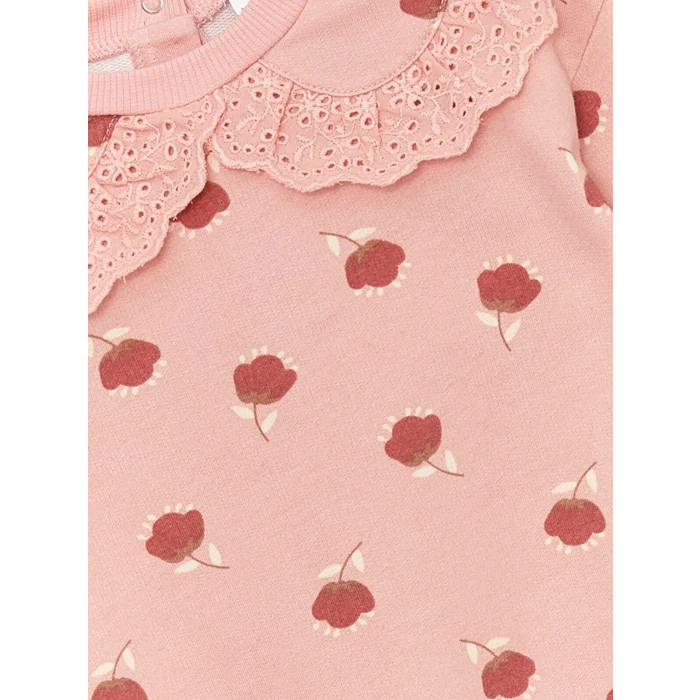 LCW baby Pembe Bebe Yaka Kız Bebek Sweatshirt ve Tayt 2li Takım