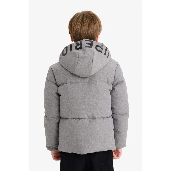 Defacto E9347A8GR91 Gri Erkek Çocuk Su İtici Kapüşonlu Fermuarlı Şişme Mont