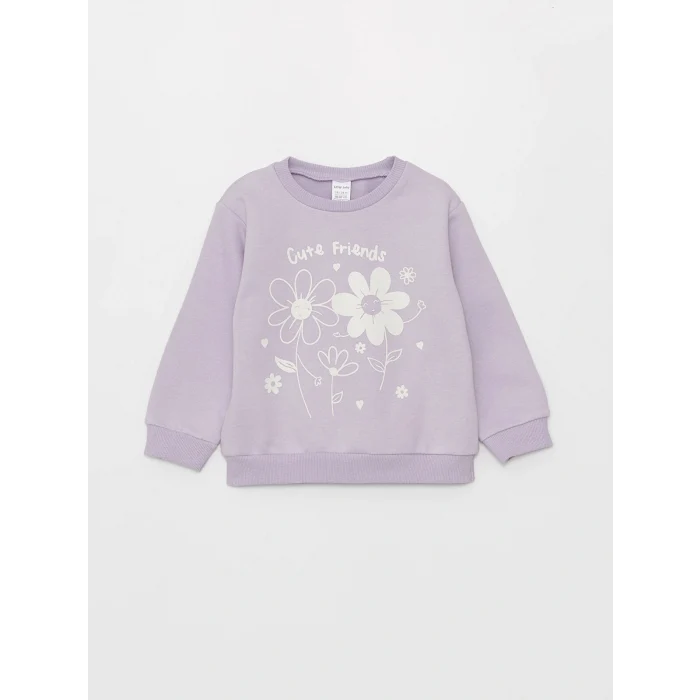 LCW baby Lila Bisiklet Yaka Uzun Kollu Kız Bebek Sweatshirt ve Pantolon 2li Takım