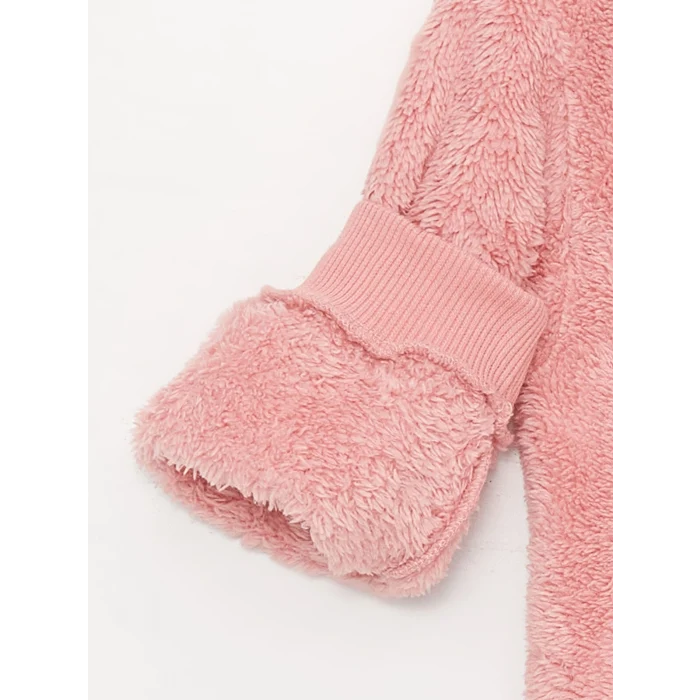 LCW baby Pembe Bisiklet Yaka Pelüş Kız Bebek Sweatshirt ve Tayt Pantolon 2li Takım