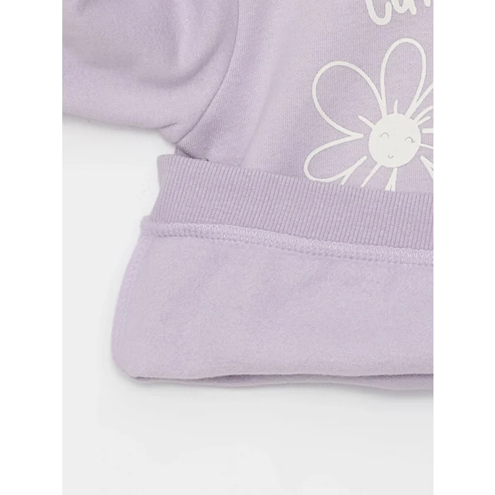 LCW baby Lila Bisiklet Yaka Uzun Kollu Kız Bebek Sweatshirt ve Pantolon 2li Takım