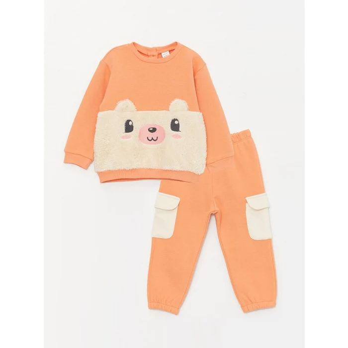 LCW baby Mercan Bisiklet Yaka Kız Bebek Sweatshirt ve Eşofman Alt 2li