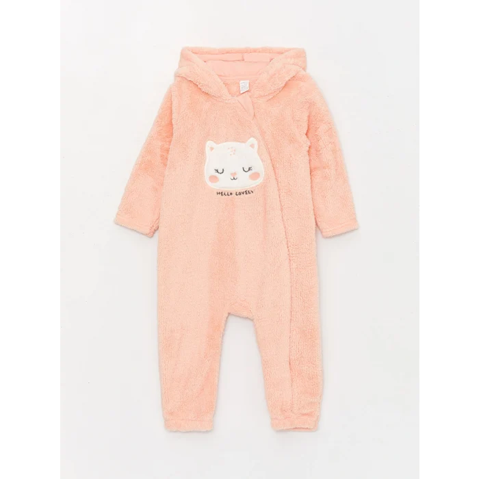 LCW baby Pembe Kapüşonlu Uzun Kollu Kız Bebek Pelüş Tulum