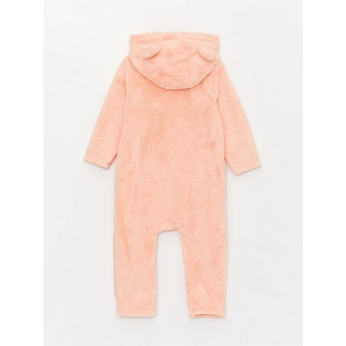 LCW baby Pembe Kapüşonlu Uzun Kollu Kız Bebek Pelüş Tulum