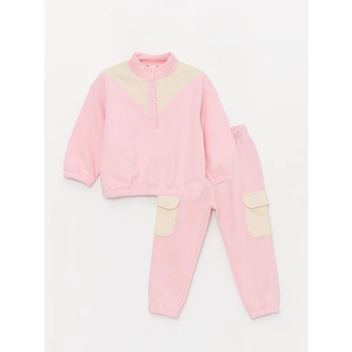 LCW baby Pembe Balıkçı Yaka Uzun Kollu Kız Bebek Sweatshirt ve Pantolon 2li Takım