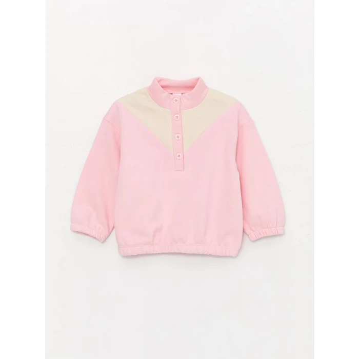 LCW baby Pembe Balıkçı Yaka Uzun Kollu Kız Bebek Sweatshirt ve Pantolon 2li Takım