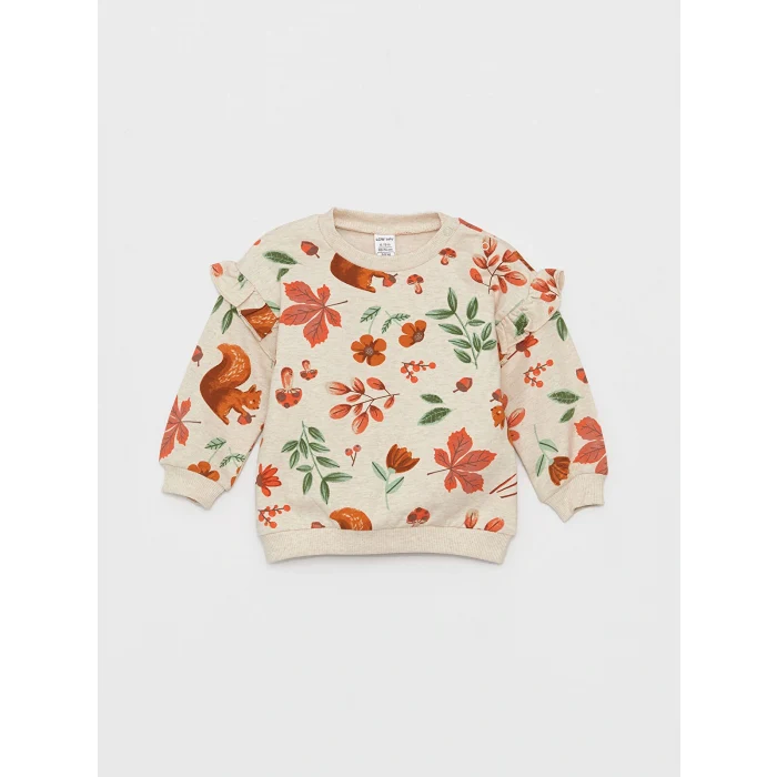 LCW baby Karışık Bisiklet Yaka Uzun Kollu Desenli Kız Bebek Sweatshirt ve Pantolon 2li Takım