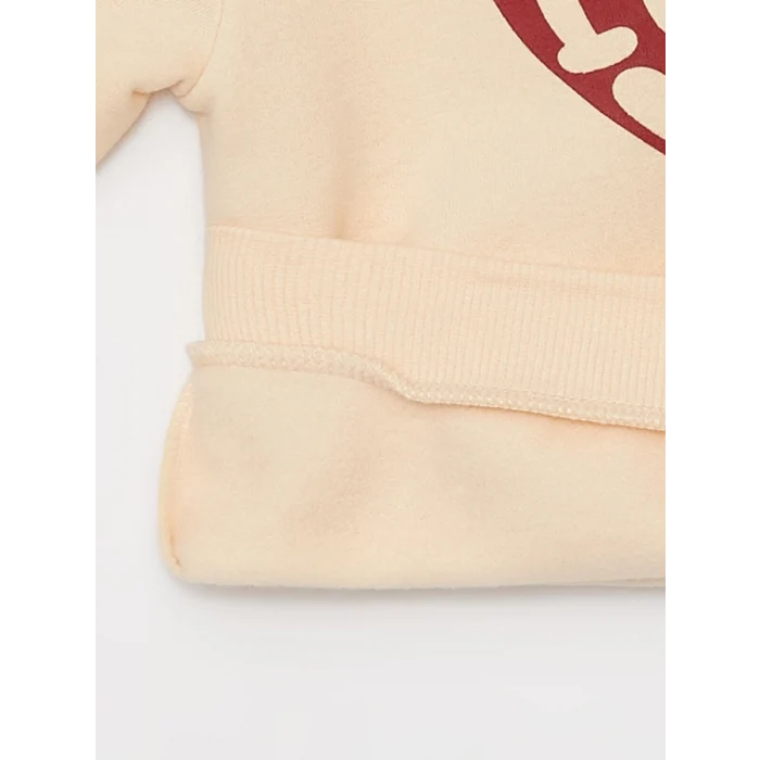 LCW baby Pembe Bisiklet Yaka Uzun Kollu Baskılı Kız Bebek Sweatshirt ve Pantolon 2li Takım