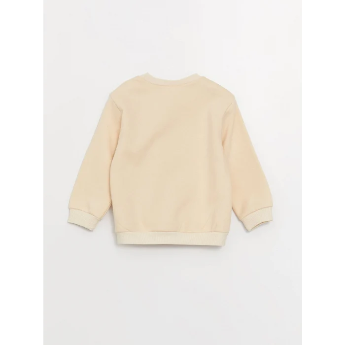 LCW baby Bej Bisiklet Yaka Uzun Kollu Baskılı Kız Bebek Sweatshirt ve Eşofman Alt 2li Takım