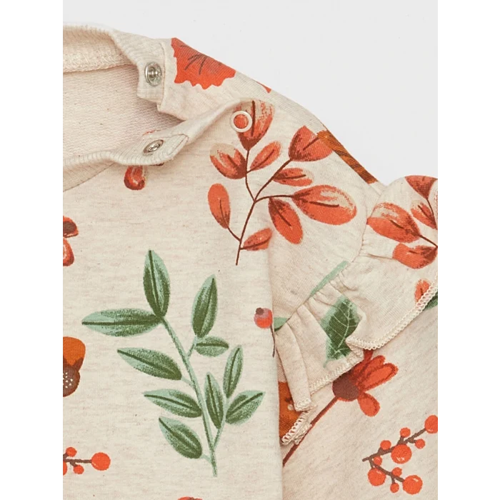 LCW baby Karışık Bisiklet Yaka Uzun Kollu Desenli Kız Bebek Sweatshirt ve Pantolon 2li Takım