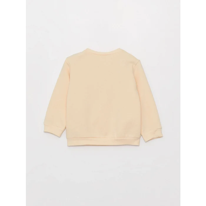 LCW baby Pembe Bisiklet Yaka Uzun Kollu Baskılı Kız Bebek Sweatshirt ve Pantolon 2li Takım