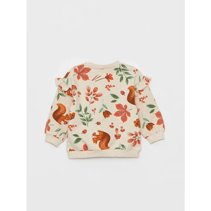 LCW baby Karışık Bisiklet Yaka Uzun Kollu Desenli Kız Bebek Sweatshirt ve Pantolon 2li Takım