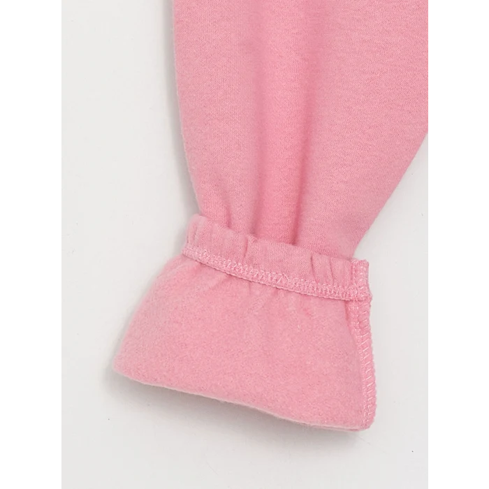 LCW baby Bej Bisiklet Yaka Uzun Kollu Baskılı Kız Bebek Sweatshirt ve Eşofman Alt 2li Takım