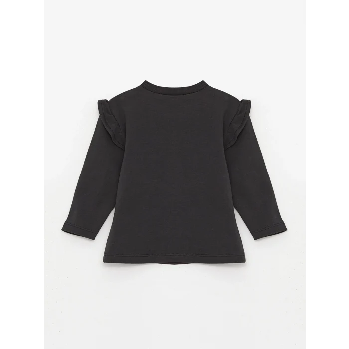 LCW baby Antrasit Bisiklet Yaka Uzun Kollu Baskılı Kız Bebek Sweatshirt ve Pantolon 2li Takım